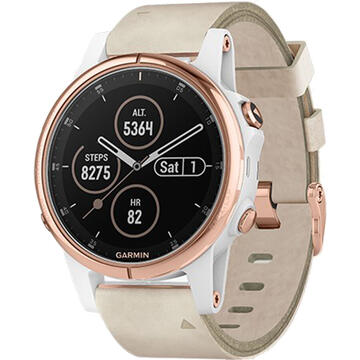 Smartwatch Garmin Smartwatch Fenix 5s Plus Sapphire Roz Si Curea Piele Alb