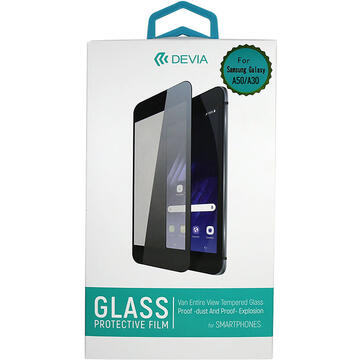 Devia Folie Frame Sticla Temperata Samsung Galaxy A20 / A30 / A50 Black (1 fata Anti-Shock, 9H, 0.26mm)