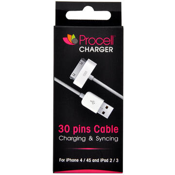 Procell Cablu USB iPhone 4/4S Alb