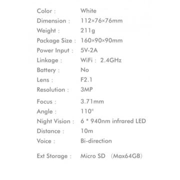Camera de supraveghere Xiaomi IMILAB A1 CMSXJ19E Smart IP Camera 3MP 1080P 360° PTZ IR Night Vision Home Security Baby Cry Monitor White