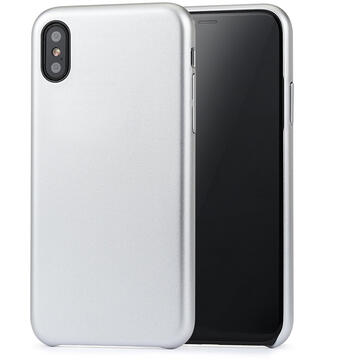 Husa Meleovo Carcasa Pure Gear II iPhone X / XS Silver (culoare metalizata fina, interior piele intoarsa)