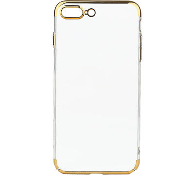 Husa Meleovo Carcasa Flash Slim II iPhone 7 Plus Gold (spate transparent, margini electroplacate, protectie 360°)