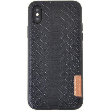 Husa Meleovo Carcasa Python iPhone X Black (textura croco, margini flexibile)