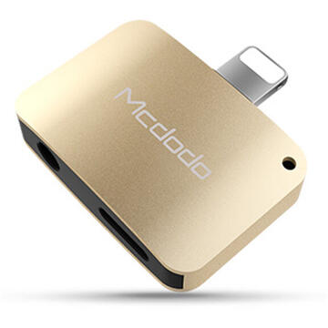 Mcdodo Adaptor Compact Lightning la port Lightning si port Jack 3.5mm Gold (aluminiu, audio + incarcare)