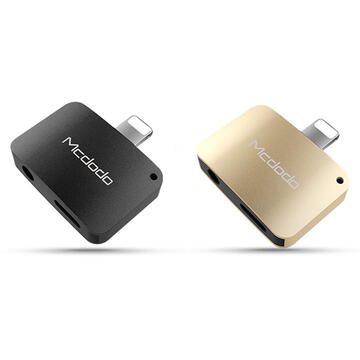 Mcdodo Adaptor Compact Lightning la port Lightning si port Jack 3.5mm Gold (aluminiu, audio + incarcare)