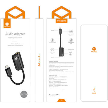 Mcdodo Adaptor Audio Lightning la port Lightning si port Jack 3.5mm Black (audio si incarcare, max 1A)