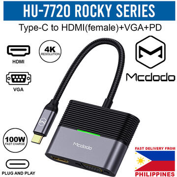 Mcdodo Multihub Rocky Series Type-C la port HDMI + VGA + PD Deep Grey