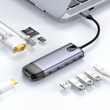 Mcdodo Multihub 10 in 1 Type-C Grey (USB 3.0 x 2+HDMI+PD+LAN+TF+SD+USB 2.0 x 2+VGA)