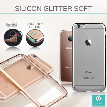 Husa Devia Husa Silicon Glitter Soft iPhone 8 Plus / 7 Plus Silver (margini electroplacate)