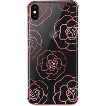 Husa Devia Carcasa Camellia iPhone XS / X Rose Gold (cu cristale, electroplacat, protectie 360°)