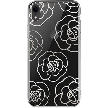 Husa Devia Carcasa Camellia iPhone XR Silver (cu cristale, electroplacat, protectie 360°)
