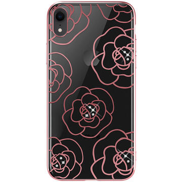 Husa Devia Carcasa Camellia iPhone XR Rose Gold (cu cristale, electroplacat, protectie 360°)