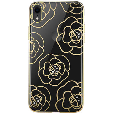 Husa Devia Carcasa Camellia iPhone XR Gold (cu cristale, electroplacat, protectie 360°)