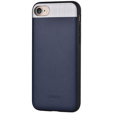 Husa Comma Carcasa Vivid Leather iPhone SE 2020 / 8 / 7 Blue (piele naturala, aluminiu si margini flexibile)