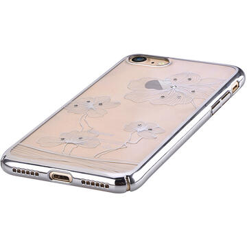 Husa Comma Carcasa Crystal Flora 360 iPhone SE 2020 / 8 / 7 Silver (Cristale Swarovski®, electroplacat, protectie 360°)