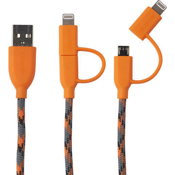 Boompods Cablu Duo MicroUSB &amp; Lightning MFI Orange (1m, impletitura textila)-T.Verde 0.1 lei/buc