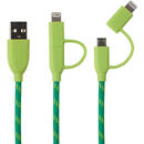 Boompods Cablu Duo MicroUSB &amp; Lightning MFI Green (1m, impletitura textila)-T.Verde 0.1 lei/buc