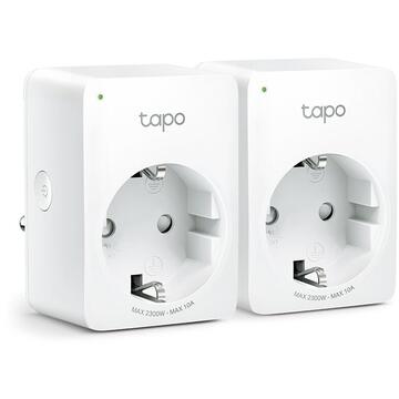 TP-LINK Tapo P100(2-pack) Schuko x 1, conectare prin Schuko (T), 10 A, programare prin smartphone, Bluetooth, WiFi, alb