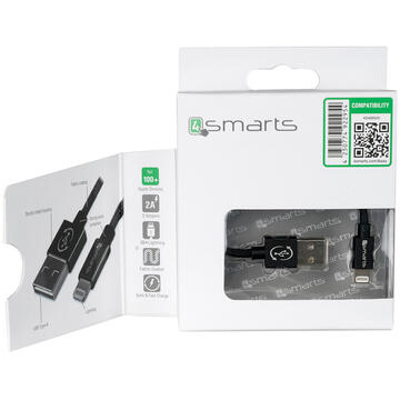 4smarts Cablu MFI Rapidcord Lightning Black (USB reversibil, 1m)-T.Verde 0.1 lei/buc
