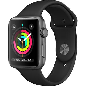 Smartwatch Apple Watch Series 3 GPS, 38mm Space Grey Aluminium Case with Black Sport Band