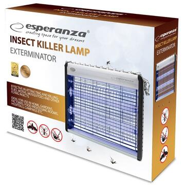 Lampa UV anti - insecte, 12W, Esperanza Exterminator, tensiune interioara 1600 V, acoperire 50 mp