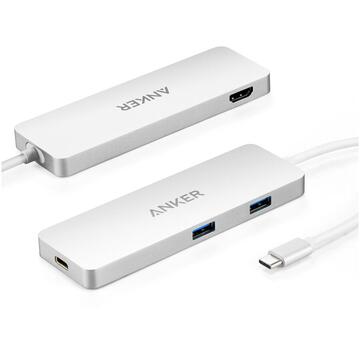 Hub Anker Premium USB-C cu HDMI 4K, Power Delivery, Argintiu
