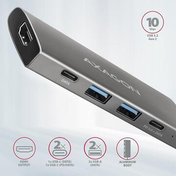 AXAGON 2x USB-A + 2x USB-C + HDMI, hub, 10 Gbps