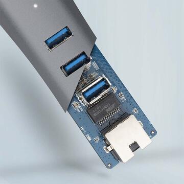 AXAGON 3 x USB-A + GLAN, USB3.2 Gen 1, 1 x RJ45, hub, negru