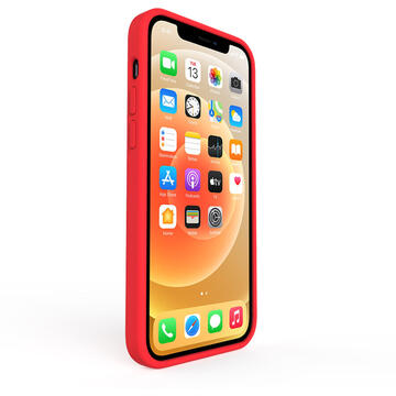 Husa Lemontti Husa Liquid Silicon iPhone 12 / 12 Pro Red (protectie 360°, material fin, captusit cu microfibra)