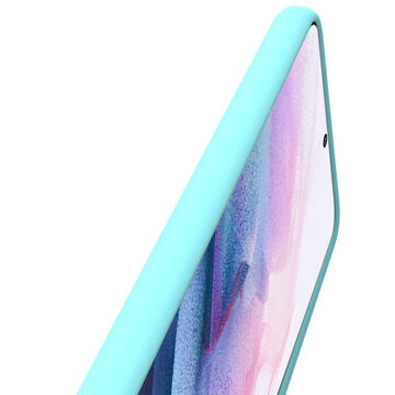 Husa Lemontti Husa Liquid Silicon Samsung Galaxy S21 Tiffany Blue (protectie 360°, material fin, captusit cu microfibra)