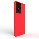 Husa Lemontti Husa Liquid Silicon Samsung Galaxy S21 Ultra Red (protectie 360°, material fin, captusit cu microfibra)