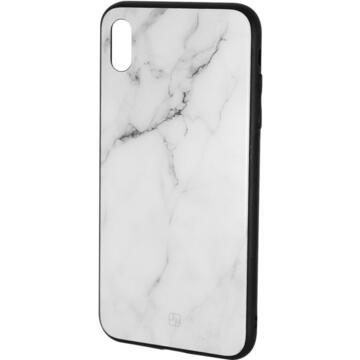 Husa Just Must Carcasa Glass Print iPhone XS Max White Marble (spate din sticla)