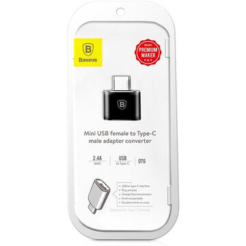 Baseus Adaptor Mini USB Type-C la USB 3.0 Black (2.4A max)