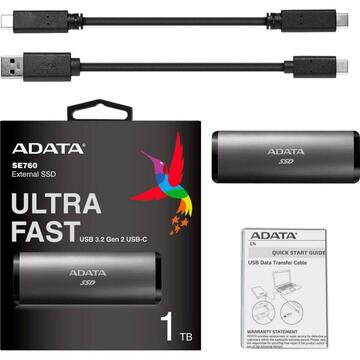SSD Extern ADATA SE760 256 GB, external SSD (gray, USB-C 3.2 Gen 2)