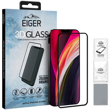 Husa Eiger Folie Sticla Curbata 3D iPhone 12 Mini Clear Black (0.33mm, 9H, oleophobic)