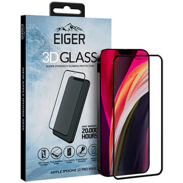 Husa Eiger Folie Sticla Curbata 3D iPhone 12 Pro Max Clear Black (0.33mm, 9H, oleophobic)