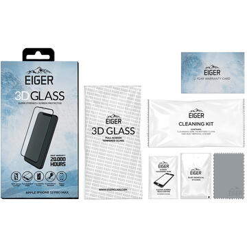 Husa Eiger Folie Sticla Curbata 3D iPhone 12 Pro Max Clear Black (0.33mm, 9H, oleophobic)