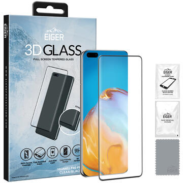 Husa Eiger Folie Sticla 3D Edge to Edge Huawei P40 Pro / P40 Pro Plus Clear Black (0.33mm, 9H, perfect fit, curved, oleophobic)