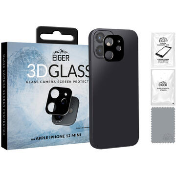 Husa Eiger Folie Sticla Camera 3D Glass iPhone 12 Mini Clear Black (9H, 0.33mm)