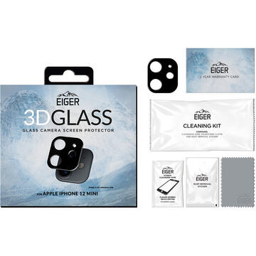 Husa Eiger Folie Sticla Camera 3D Glass iPhone 12 Mini Clear Black (9H, 0.33mm)
