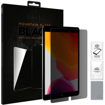 Husa Eiger Folie Sticla 2.5D Mountain Glass Privacy iPad 10.2 inch 2019 / 2020 Black (0.33mm, 9H, antimicrobial)