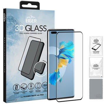 Husa Eiger Folie Sticla 3D Edge to Edge Huawei Mate 40 Pro Clear Black (0.33mm, 9H, perfect fit, curved, oleophobic)