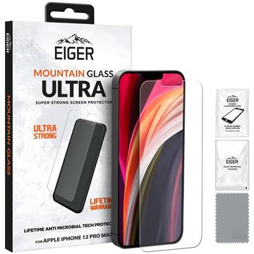 Husa Eiger Folie Sticla 2.5D Mountain Glass Ultra iPhone 12 Pro Max Clear (0.33mm, 9H, antimicrobial)