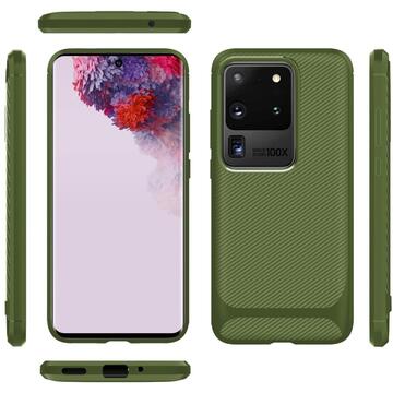 Husa Enkay Husa Carbon Fiber Samsung Galaxy S20 Ultra Green