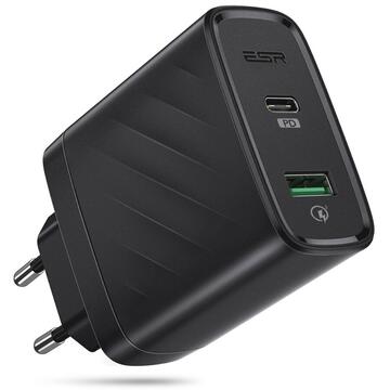 Incarcator de retea Esr Dual USB Plug EU Black 36W, 1 x PD, 1 x Quick Charger