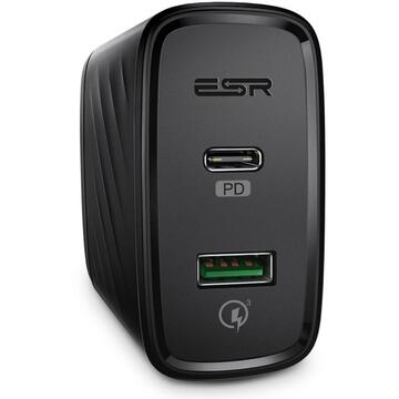 Incarcator de retea Esr Dual USB Plug EU Black 36W, 1 x PD, 1 x Quick Charger