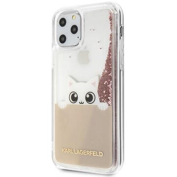Husa Karl Lagerfeld Husa Peek a Boo Glitter iPhone 11 Pro Max Roz Auriu