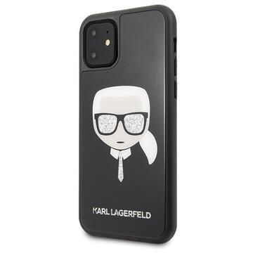 Husa Karl Lagerfeld Husa Ikonik Glitter Karl's Head iPhone 11 Negru