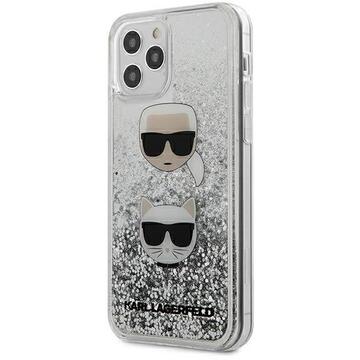 Husa Karl Lagerfeld Husa Liquid Glitter Karl&amp;Choupette iPhone 12 Pro Max Argintiu