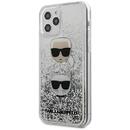 Husa Karl Lagerfeld Husa Liquid Glitter Karl&amp;Choupette iPhone 12 / 12 Pro Argintiu